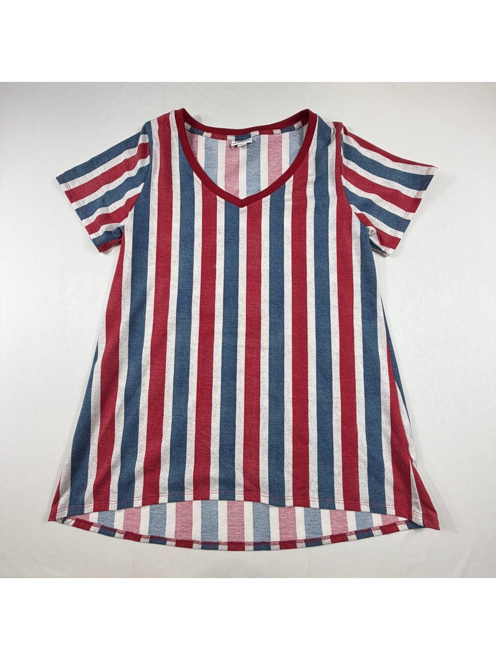 LuLaRoe Medium Striped V-Neck Short Sleeve Shirt